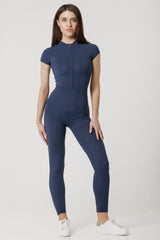 Salopetă Zip-up cu Mânecă Scurtă